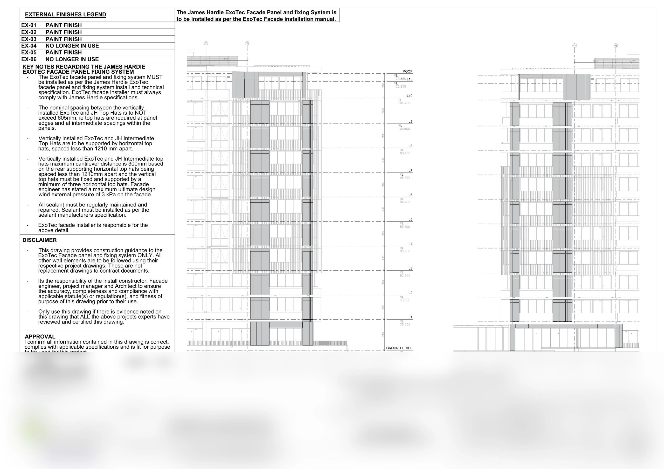 Real CAD elevation drawing of ExoTec facade panel layout