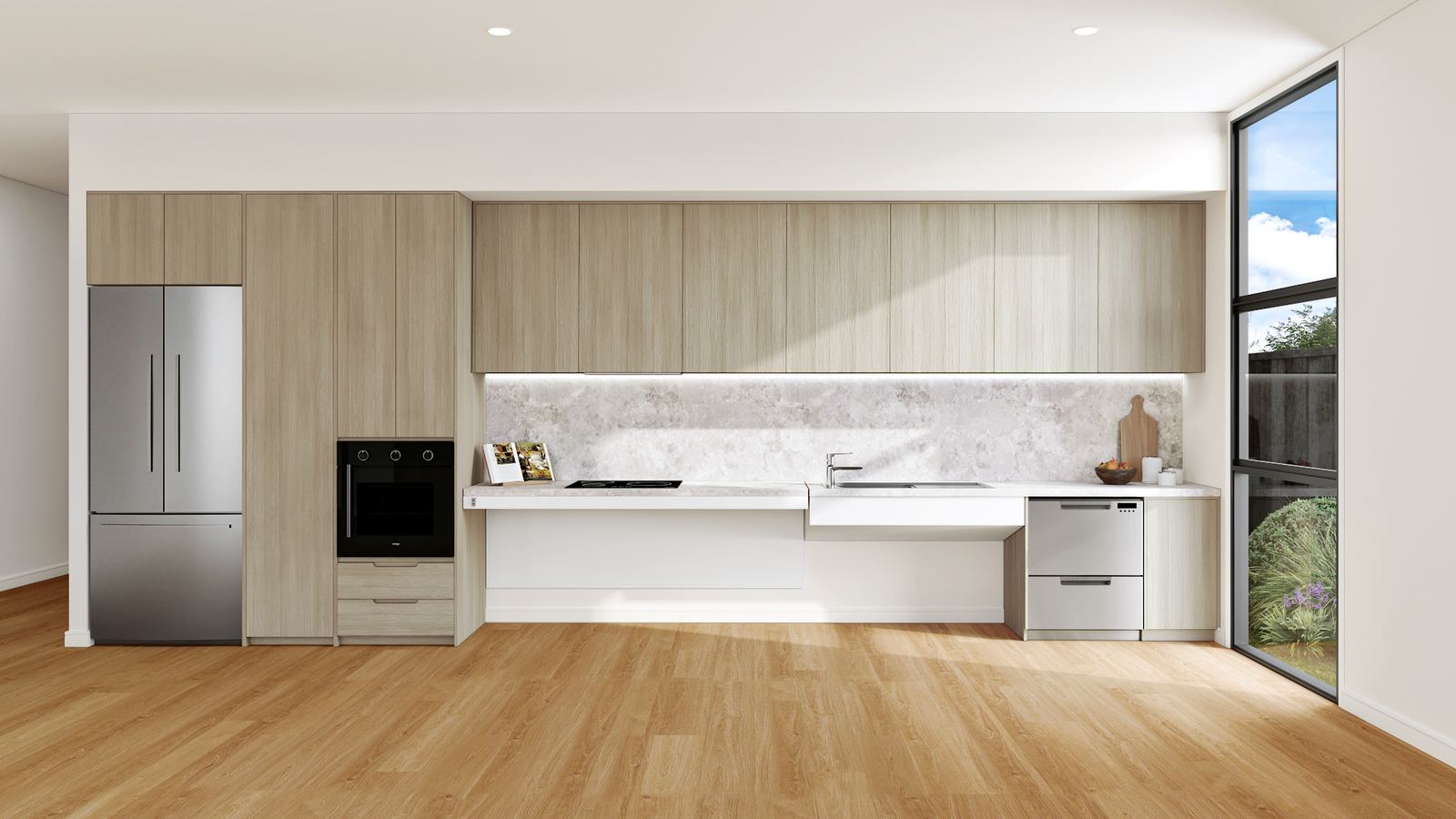 Photorealistic 3D interior render of accessible NDIS SDA kitchen
