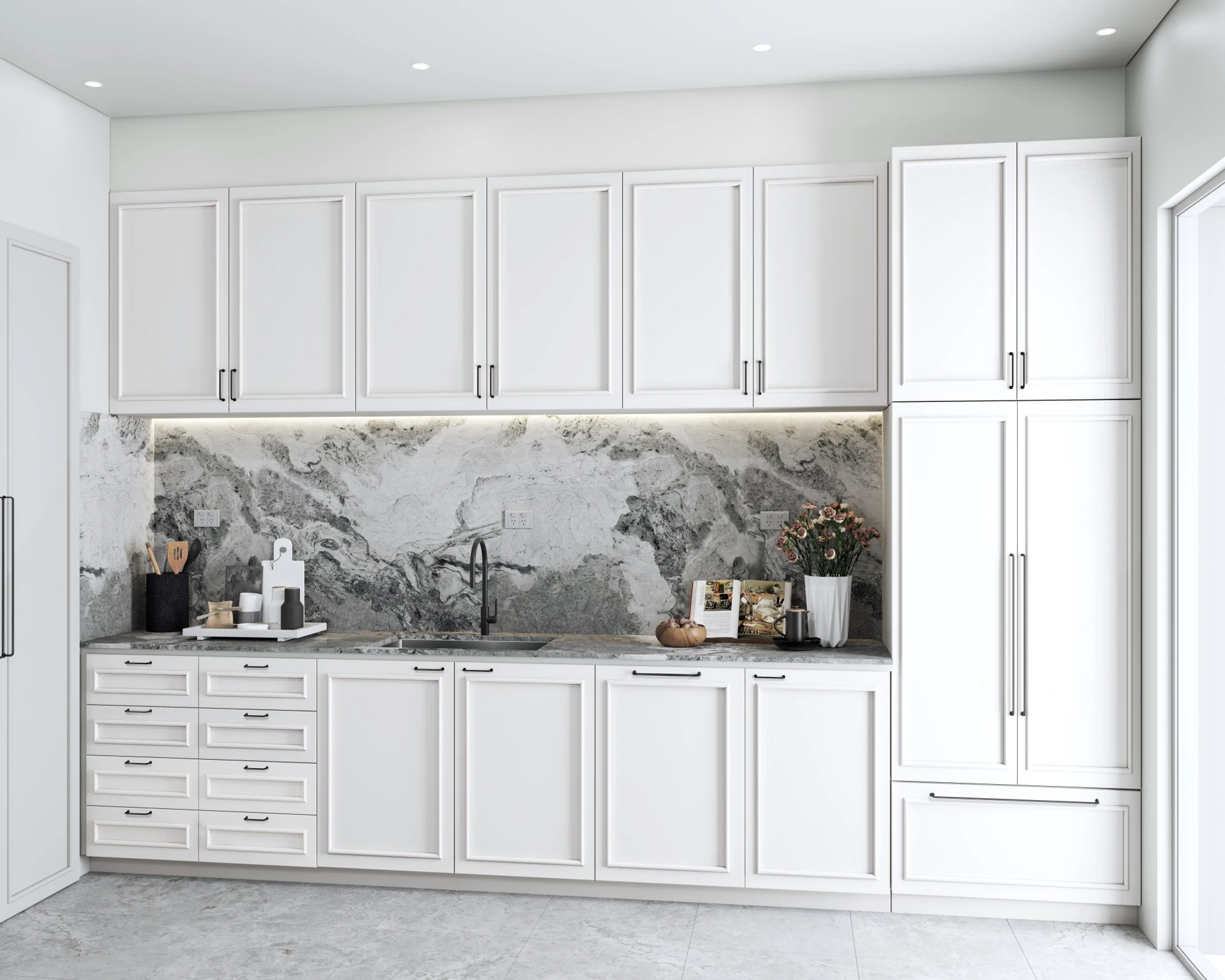 Shaker Kitchen with Marble Splashback