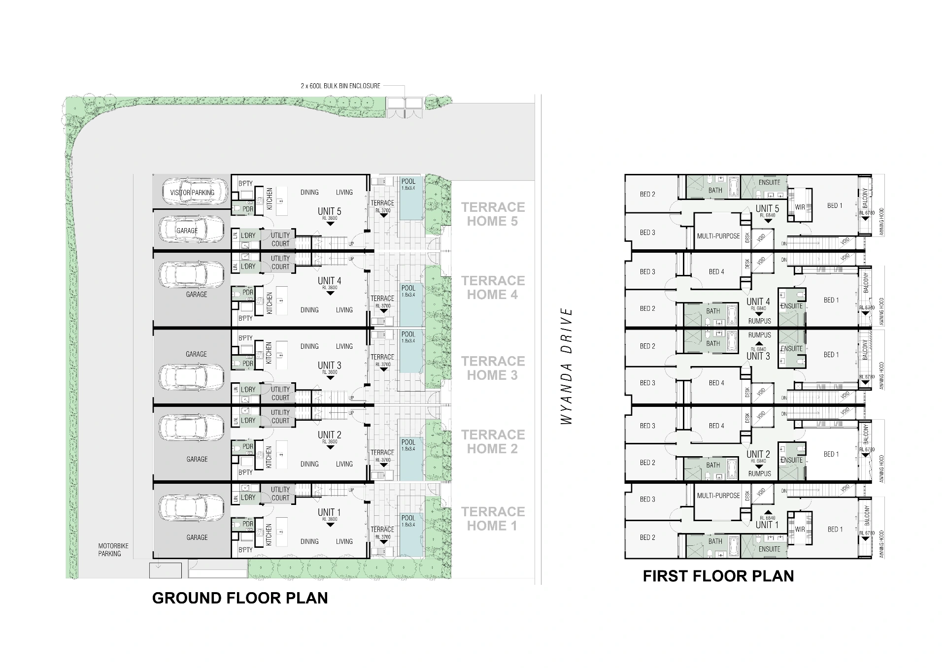 2D coloured site plan of terrace home development