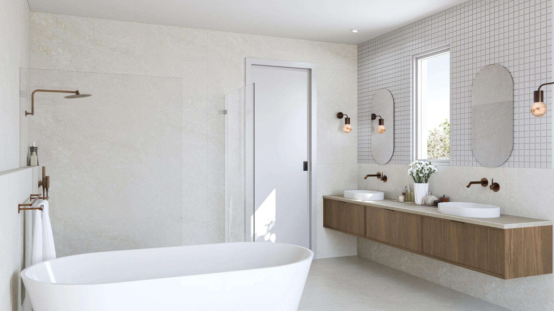 Photorealistic shared bathroom 3D render