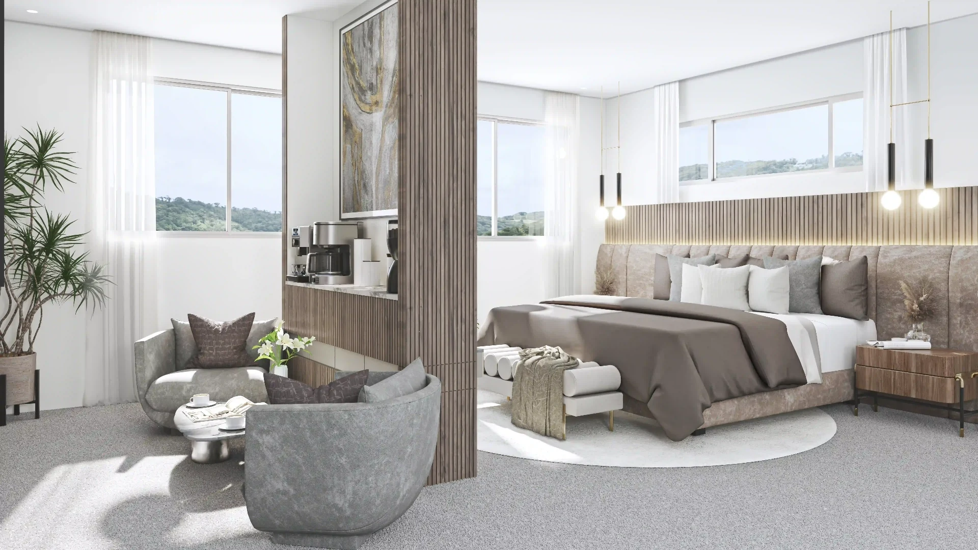 Luxury master bedroom interior 3D render for home builder