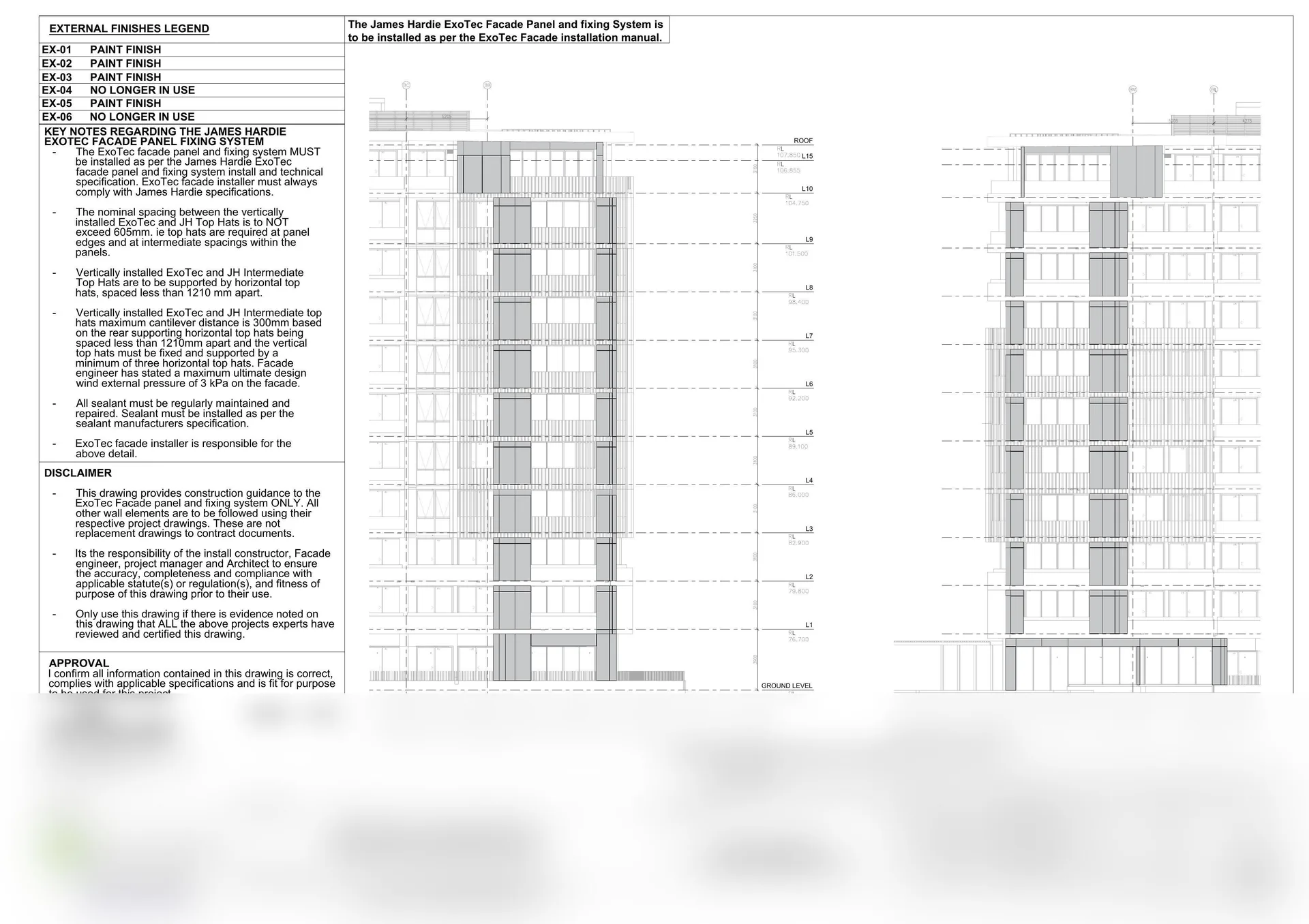 Real CAD elevation drawing of ExoTec facade panel layout