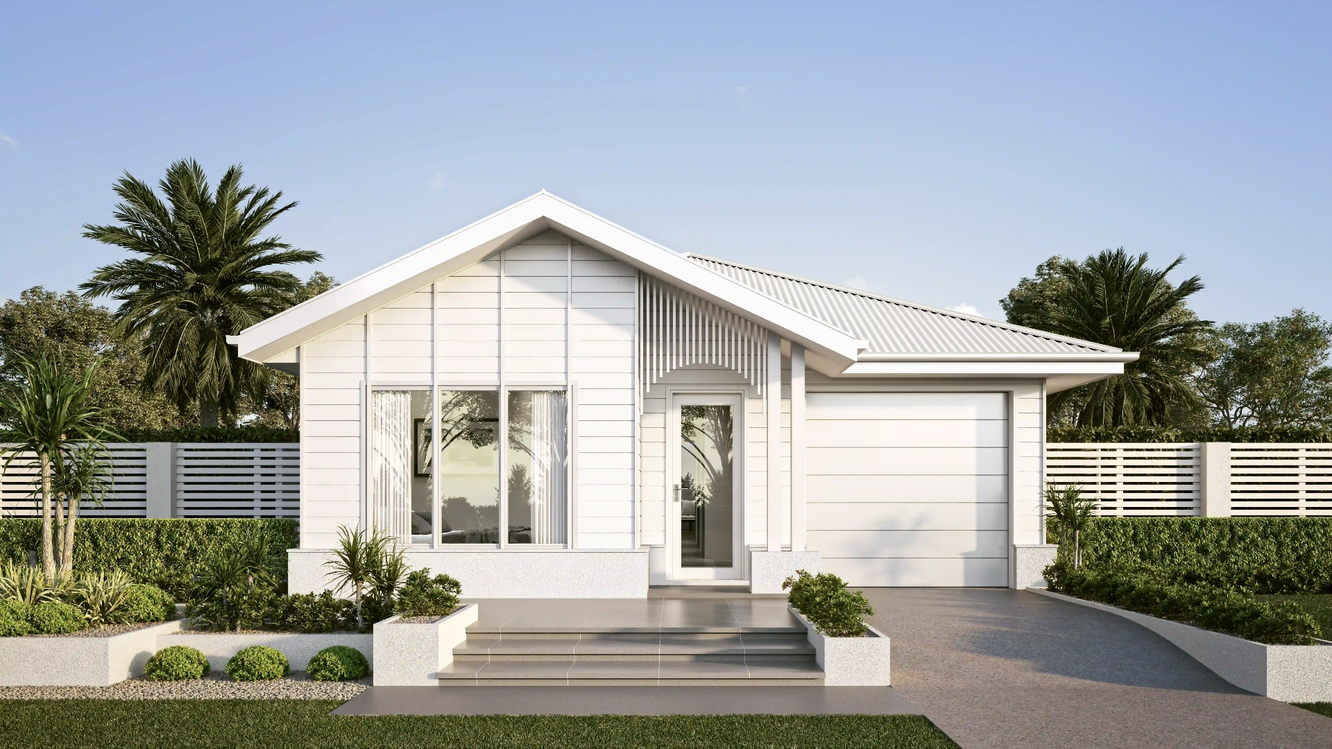 Photorealistic exterior 3D render of modern Australian home