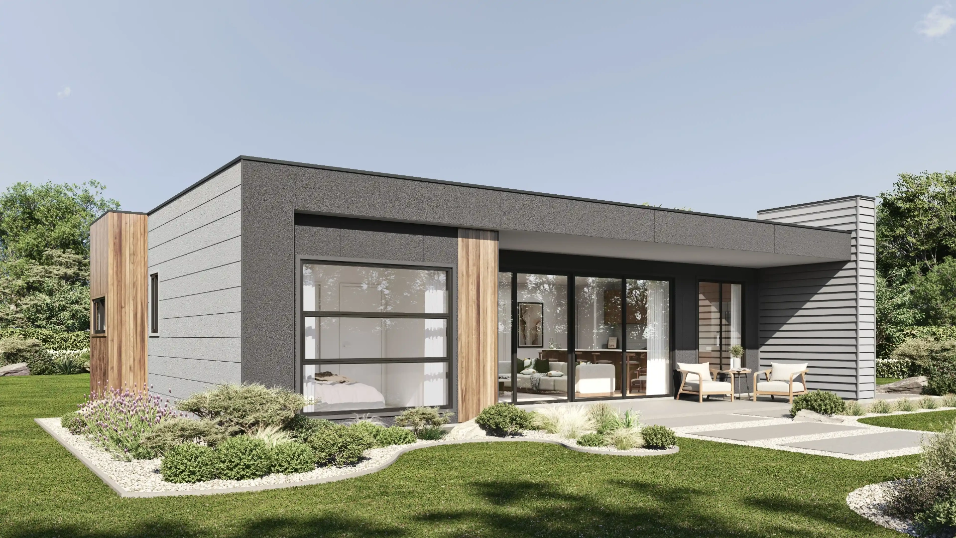 Japandi style exterior 3D render for property development