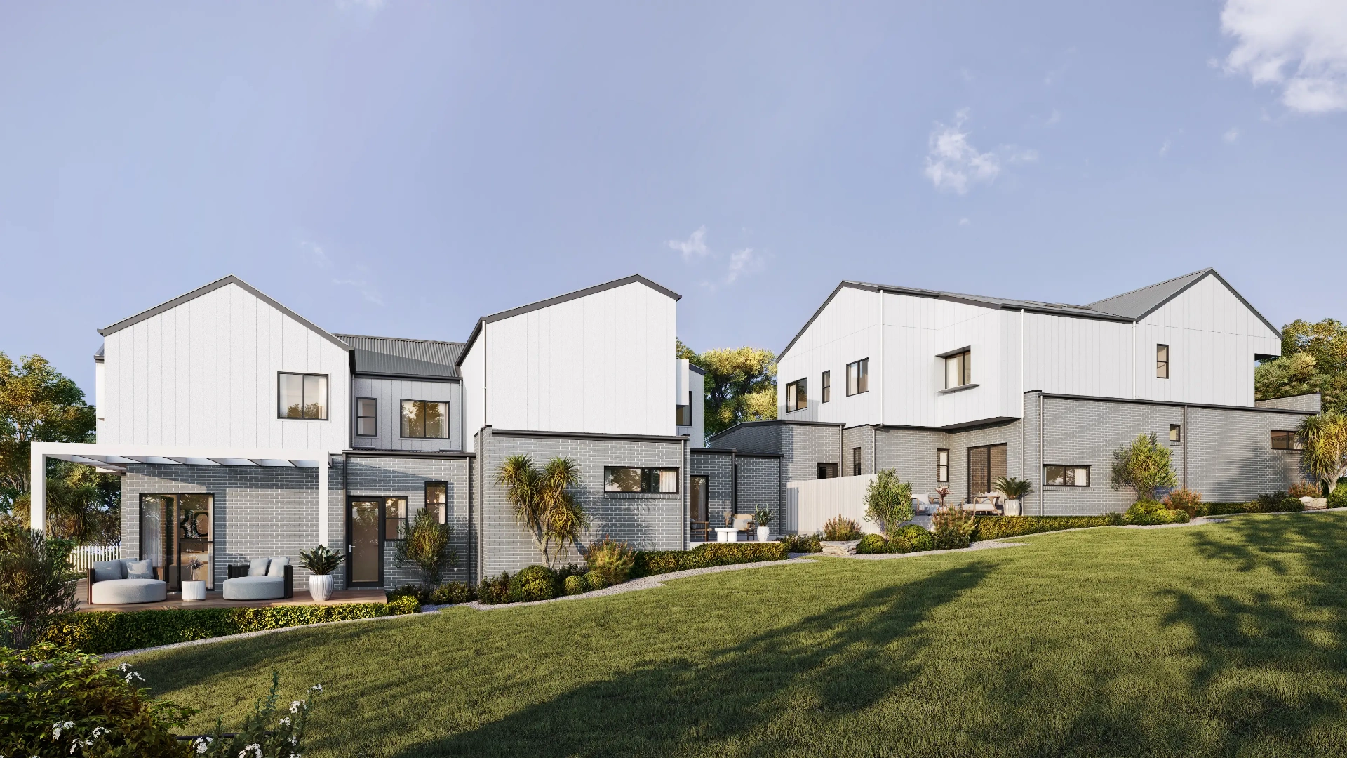 3D exterior duplex development render for Australian builder
