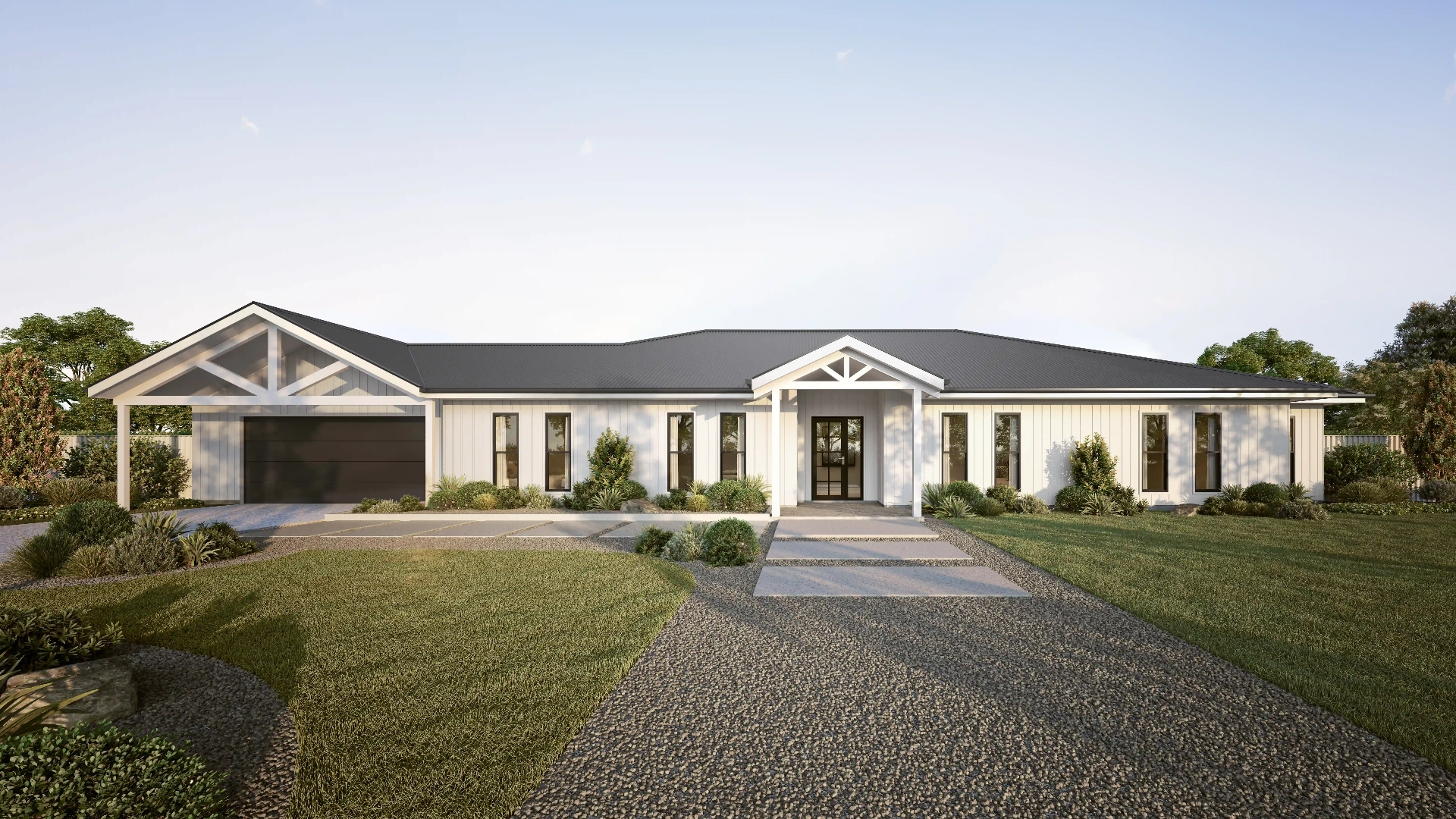 Photorealistic exterior acreage home 3D render