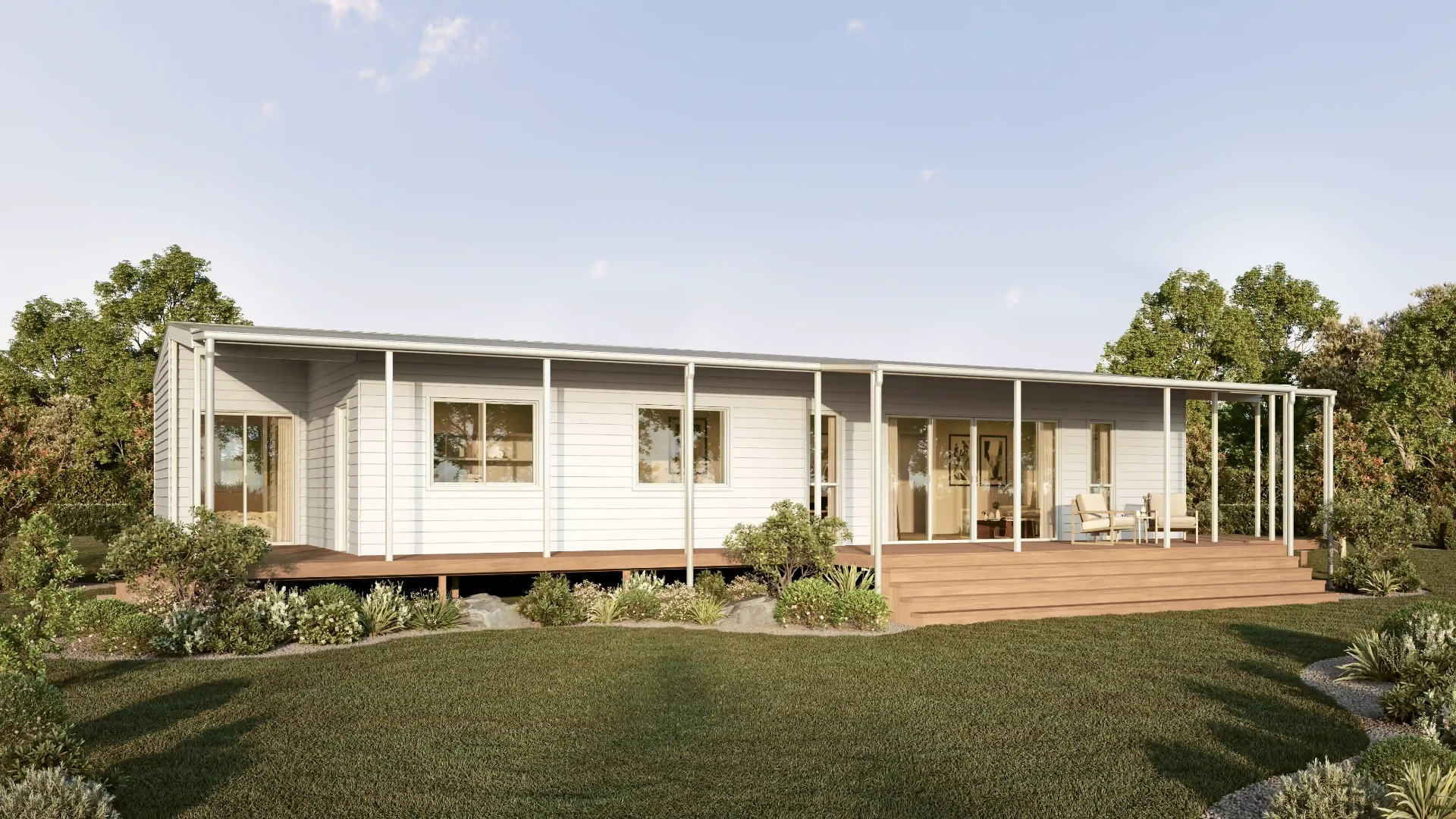Modular home exterior 3D render for residential builder